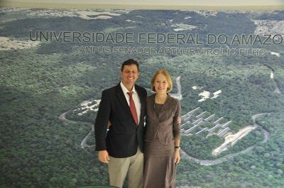 Alexandre Alves e Christine Pendzich, representantes da USAID na reunião com o vice-reitor